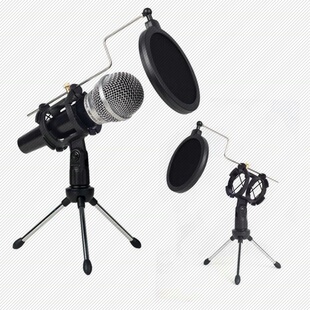 麦克风专用三角支架桌面防喷罩三脚支架大咪夹4.3cm手机K歌唱吧架