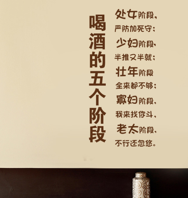 喝酒的五个阶段搞笑段子墙贴装饰画自粘贴纸贴画饭店餐厅酒吧创意
