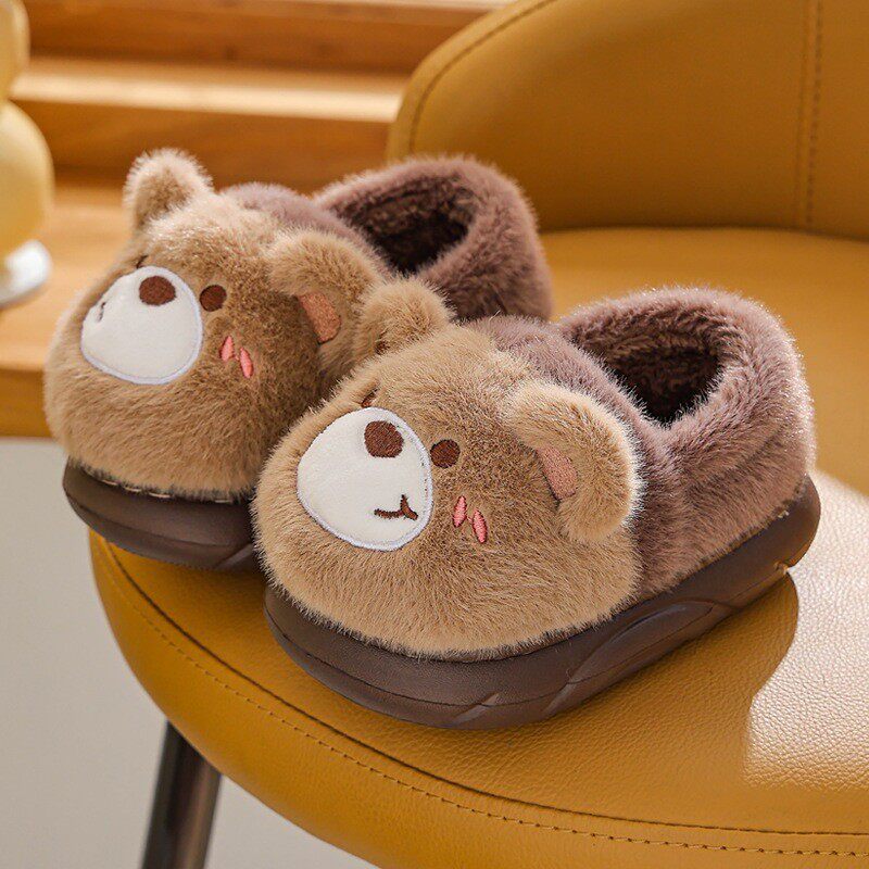 儿童棉拖鞋冬季可爱熊猫室内柔软保暖毛绒中小童防滑宝宝包跟棉鞋