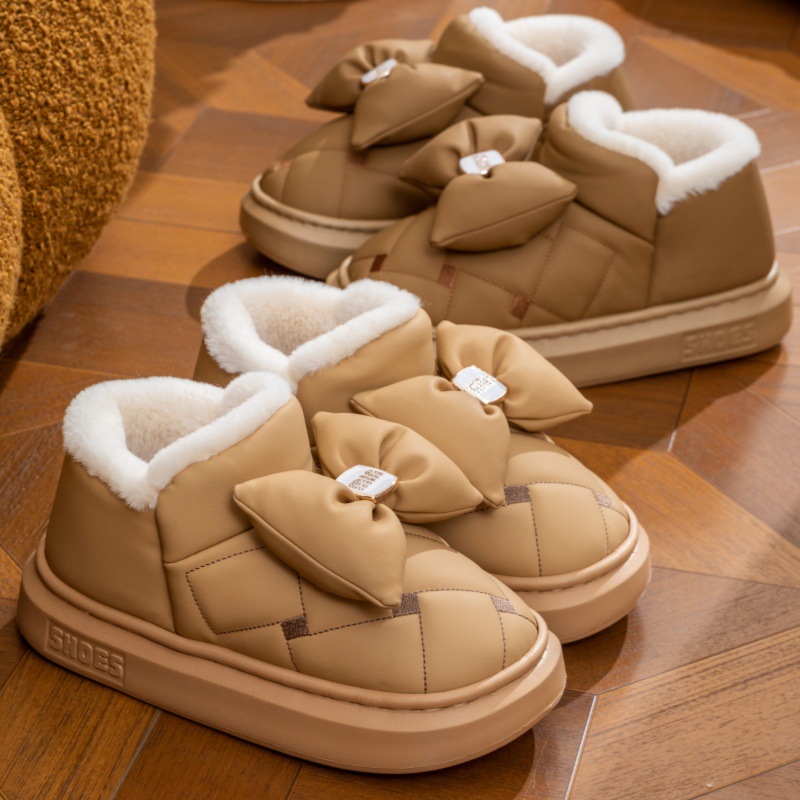 外穿蝴蝶结保暖防滑棉拖鞋女款