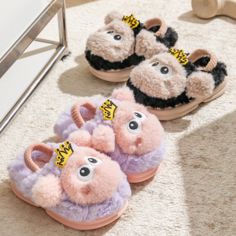 家居学步舒适软底防滑松紧带后跟女童棉拖鞋秋冬新款可爱卡通保暖