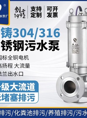 SRSC上海人民不锈钢304/316精铸污水潜水高扬程耐腐蚀化工抽粪泥