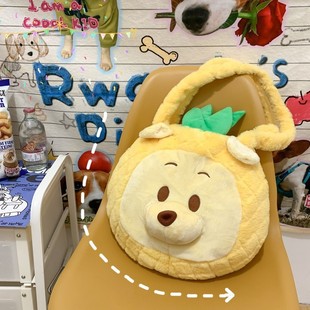 新款 毛绒卡通包包大容量可爱草莓熊菠萝噗噗松鼠单肩包托特包 时尚
