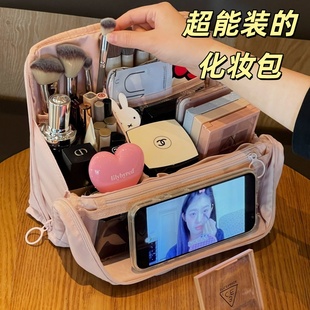 新款化妆包大容量手提分区pu收纳包带镜子便携洗漱包包可挂行李箱
