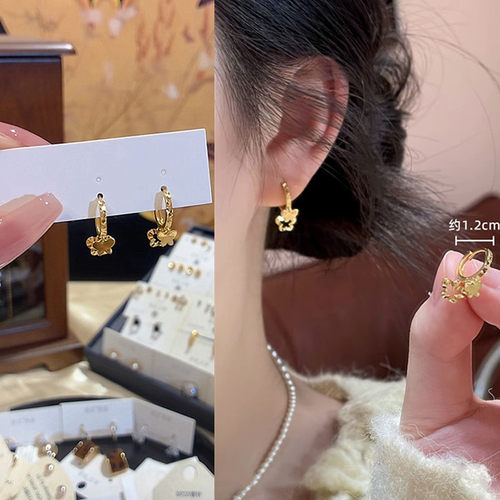 金色双层蝴蝶耳扣女2025新款爆款轻奢小众高级感耳环气质百搭耳饰