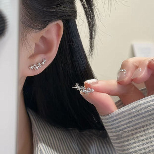 s925银针小众设计感星星耳排式 气质百搭耳环女 耳钉轻奢高级感时尚
