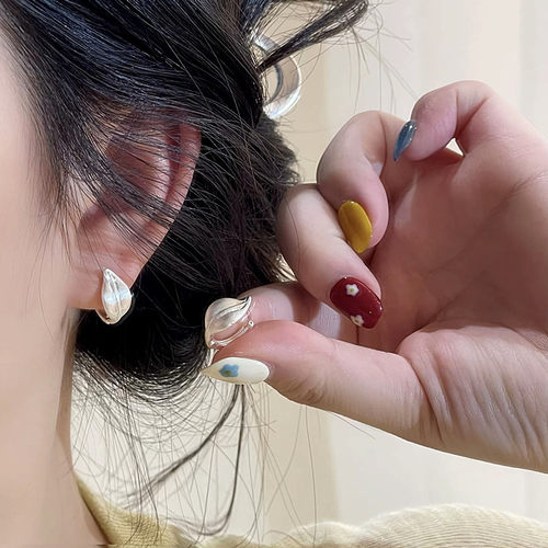s925银针耳饰银色磨砂树叶耳扣女