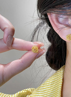 刘亦菲同款耳环轻奢高级感黄色金纱花朵耳钉精致气质夏季百搭耳饰