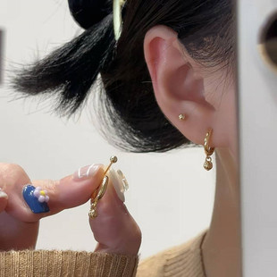 s925银针金色莲蓬豆豆耳扣耳钉四件套轻奢高级感时尚气质百搭耳环