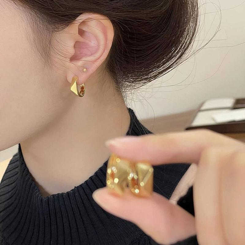 s925银针耳饰金色不规则耳钉耳扣四件套小众设计感简约小巧耳环女