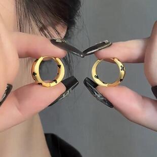 复古金色豹纹圈圈耳扣女轻奢小众设计冷淡风耳环秋冬新款 法式 耳饰