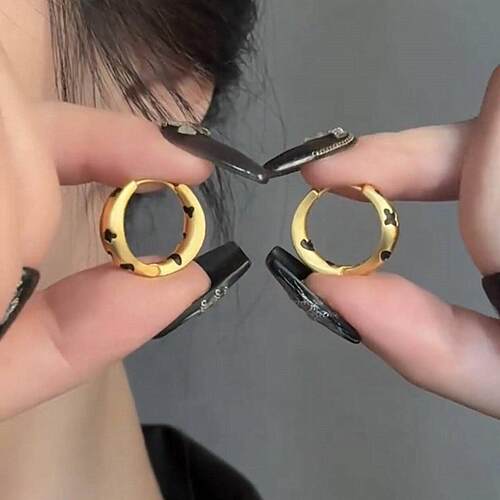 法式复古金色豹纹圈圈耳扣女