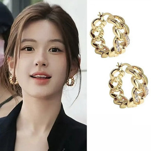 百搭耳环 个性 许我耀眼赵露思许妍同款 金色链条圈圈耳扣女小众时尚