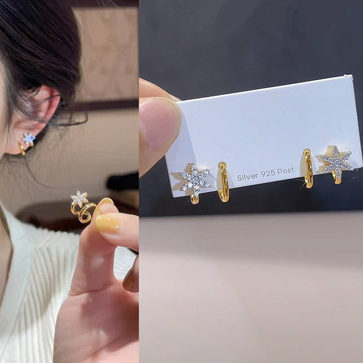 s925银针耳饰精致锆石星星耳钉女轻奢小众设计感时尚气质百搭耳环