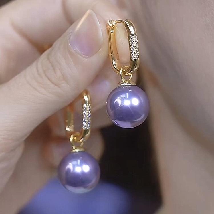 一款两戴紫色珍珠微镶锆石耳环女