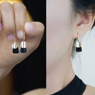 s925银针耳饰黑金撞色几何耳环女轻奢小众设计感时尚气质百搭耳钩