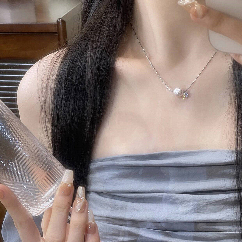 法式复古曼塔玫瑰珍珠锆石项链