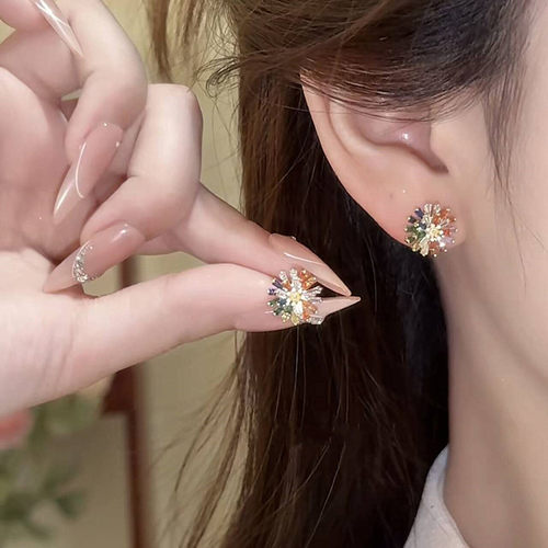 s925银针彩色锆石小雏菊耳钉耳环