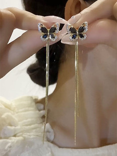 一款两戴蝴蝶流苏耳环2023年新款爆款银针耳钉时尚气质显脸瘦耳饰