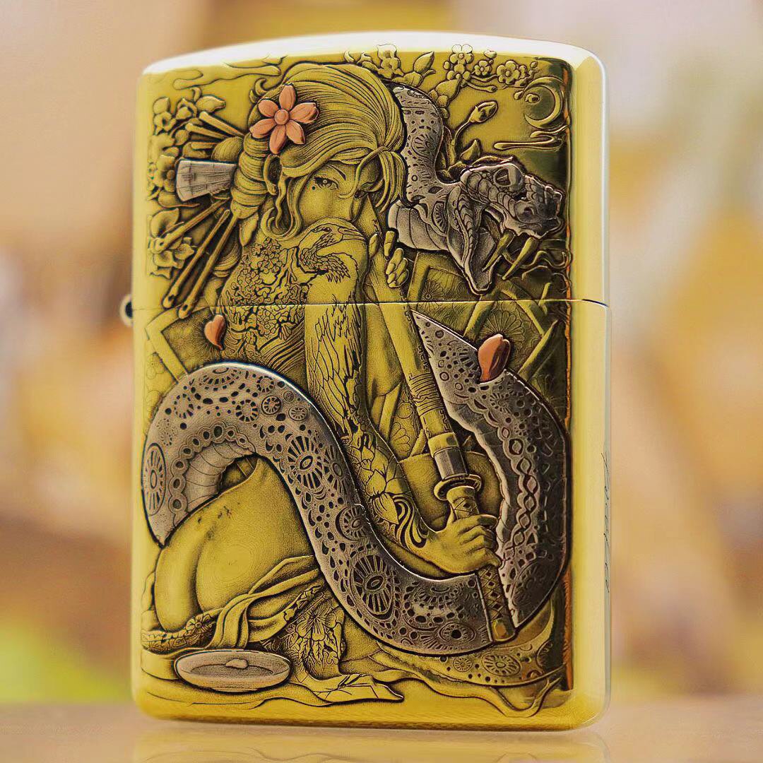 zippo正品打火机破法者蛇女艺妓双面精雕 与鬼王联名款蛇女九尾