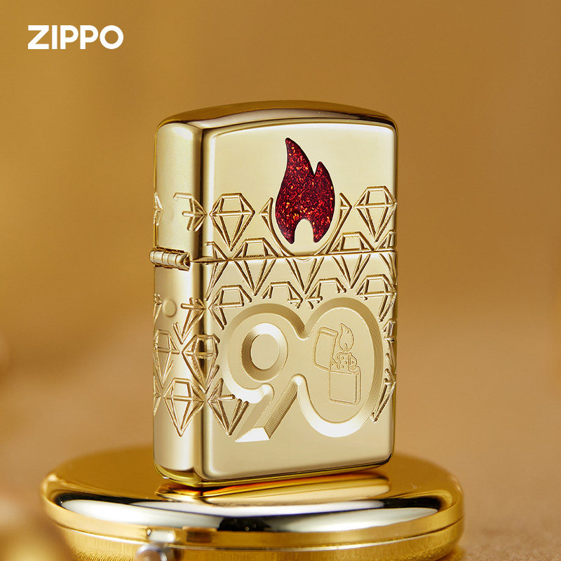 zippo2022年度机90周年纪念打火机正版官方正品镀金黑冰贴章限量