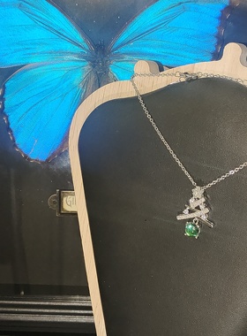 925银昆虫翅膀项链女时尚百搭绿色吊坠高级感轻奢锁骨链七夕礼物