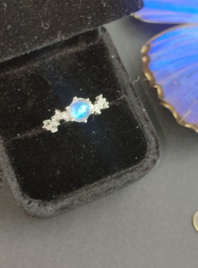 大蓝闪蝶真蝴蝶标本镀银戒指精致ins设计简约风生日礼物送女友