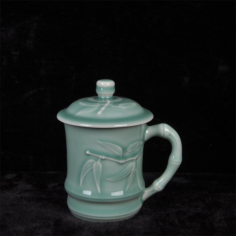 龙泉青瓷茶杯带盖泡茶办公杯