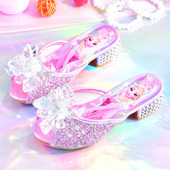 防滑软底宝宝凉拖可爱百搭儿童鞋 爱莎公主拖鞋 夏季 女童高跟水晶鞋