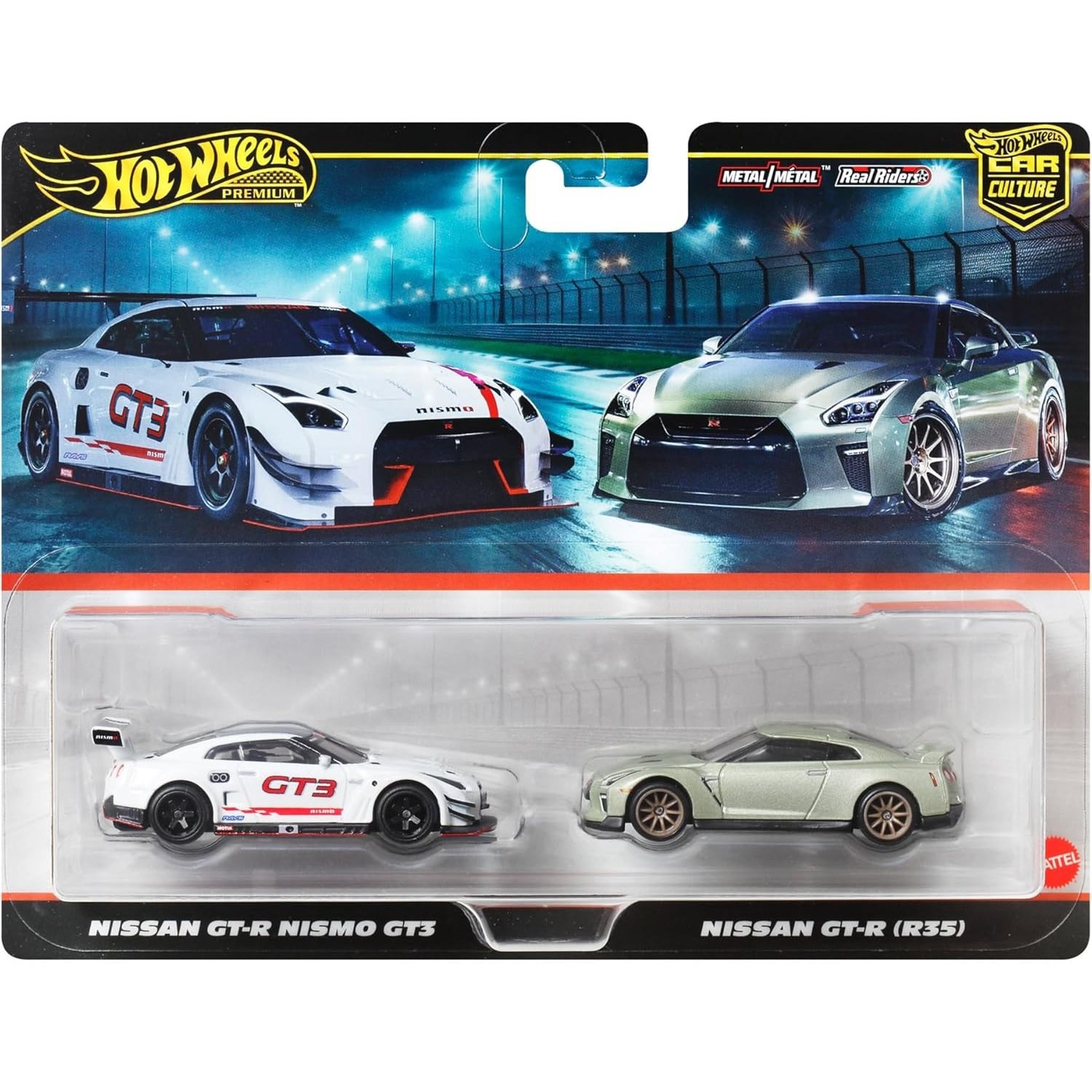 thumbnail for Hot Wheels Double Car Set Nissan Gt-R Nismo Gt3/ R35 Iron Base Rubber Tires Alloy