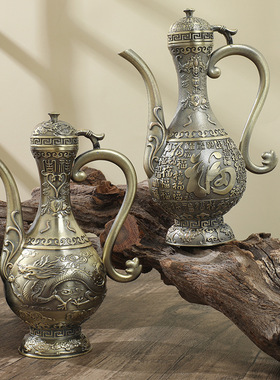 黄铜龙凤呈祥酒壶摆件家居装饰品客厅玄关酒柜桌面工艺品白酒工艺