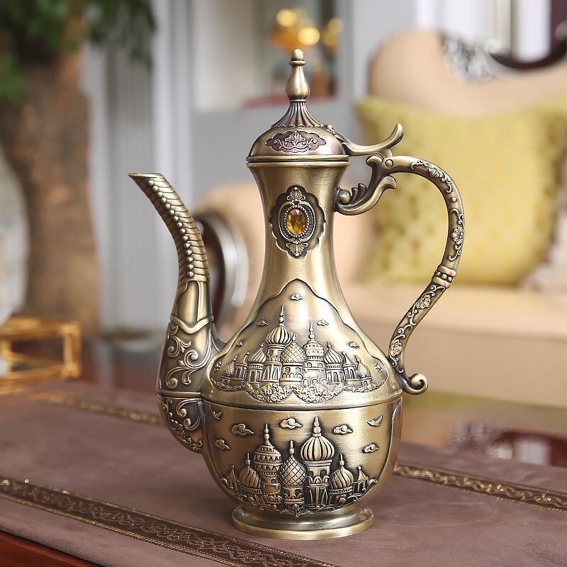 仿古酒具白酒壶家用清酒壶复古金属青铜酒壶摆件温酒器高档黄酒壶