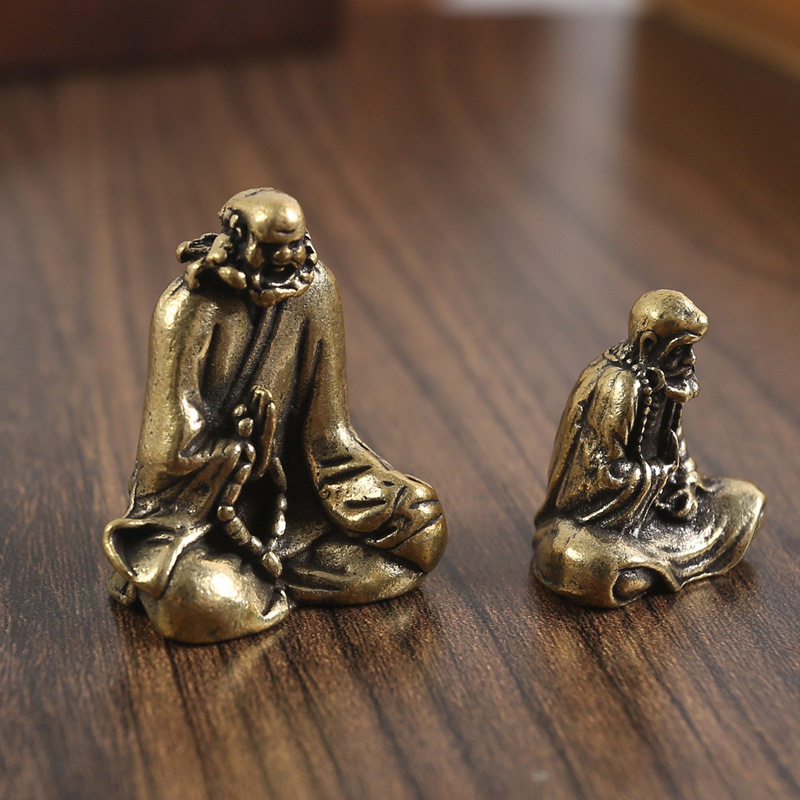禅意达摩祖师实心黄铜沙僧摆件仿古佛祖居家供佛书房镇纸铜器收藏