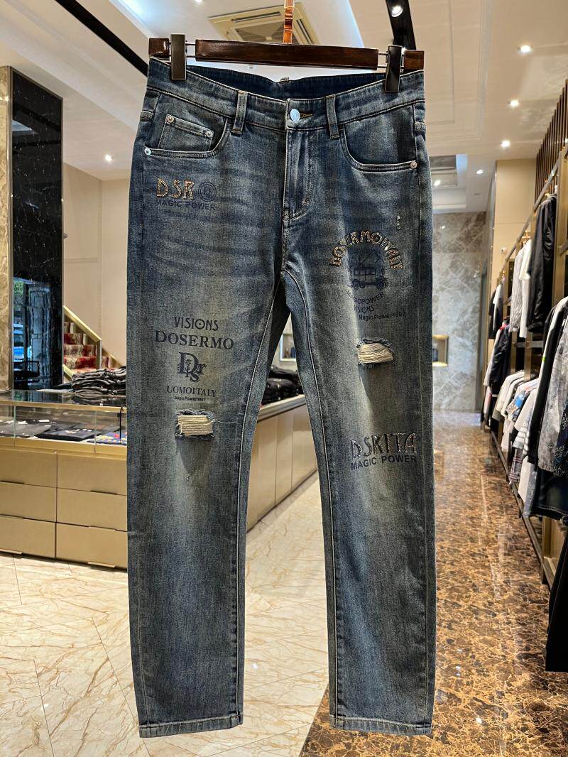 正品 dosermo 丹西摩 24春夏新款男士时尚弹力破洞修身休闲牛仔裤