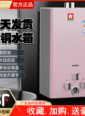 撄花燃气热水器煤气液化气10/16升强排天然气电池低水压洗澡家用