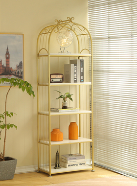 北欧置物架轻奢书架落地金色客厅收纳架卧室储物架多层飘窗陈列架