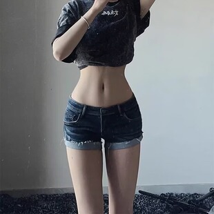 丰胯低腰卷边牛仔短裤女夏季新款大码胖mm辣妹小个子美式包臀短裤