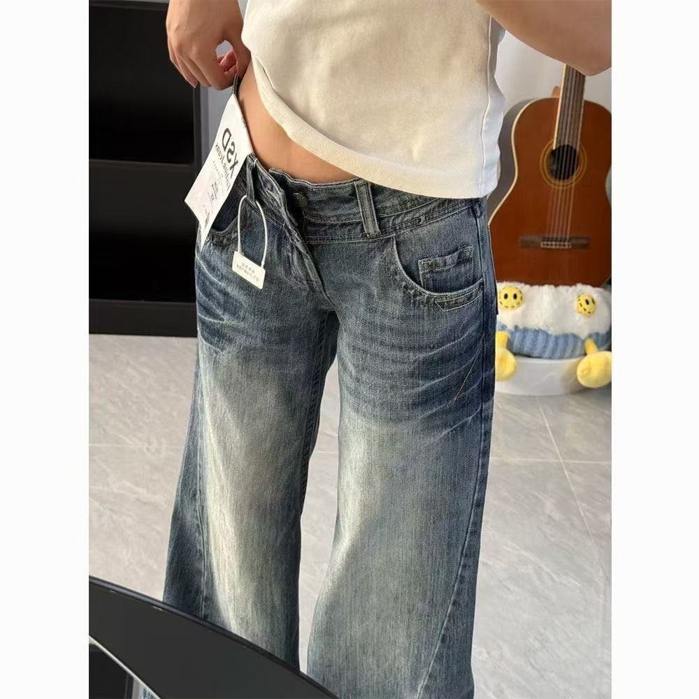 复古折痕磨白牛仔裤女秋冬加绒