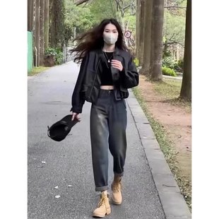 高腰显瘦宽松百搭萝卜老爹裤 大码 女2025年春秋新款 复古哈伦牛仔裤