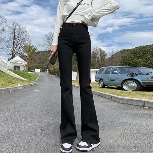 黑色微喇牛仔裤女2026年夏季新款大码高腰显瘦喇叭裤拖地马蹄裤子