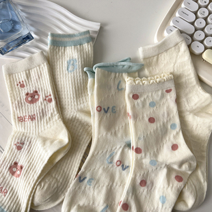 日系袜子女中筒袜夏季 网眼透气纯棉白色jk花边洛丽塔夏天长袜 薄款