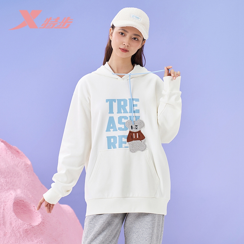 特步加绒连帽卫衣女款