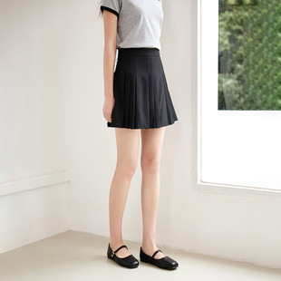 茵曼2025夏季新款A字半身裙子女高腰显瘦今年流行爆款百褶短裙黑