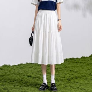 茵曼2026夏季新款韩版高腰松紧中长款a字蛋糕裙女垂感显瘦半身裙