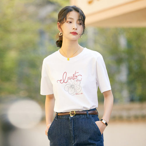 茵曼2026夏季纯棉短袖T恤女