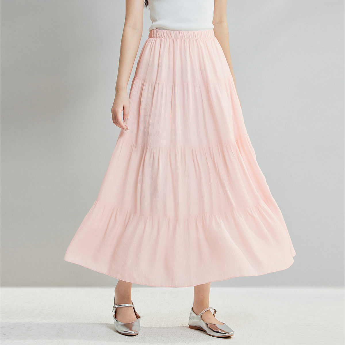 茵曼2025夏季新款气质半身裙女长裙子黑白色网纱轻薄今年流行爆款