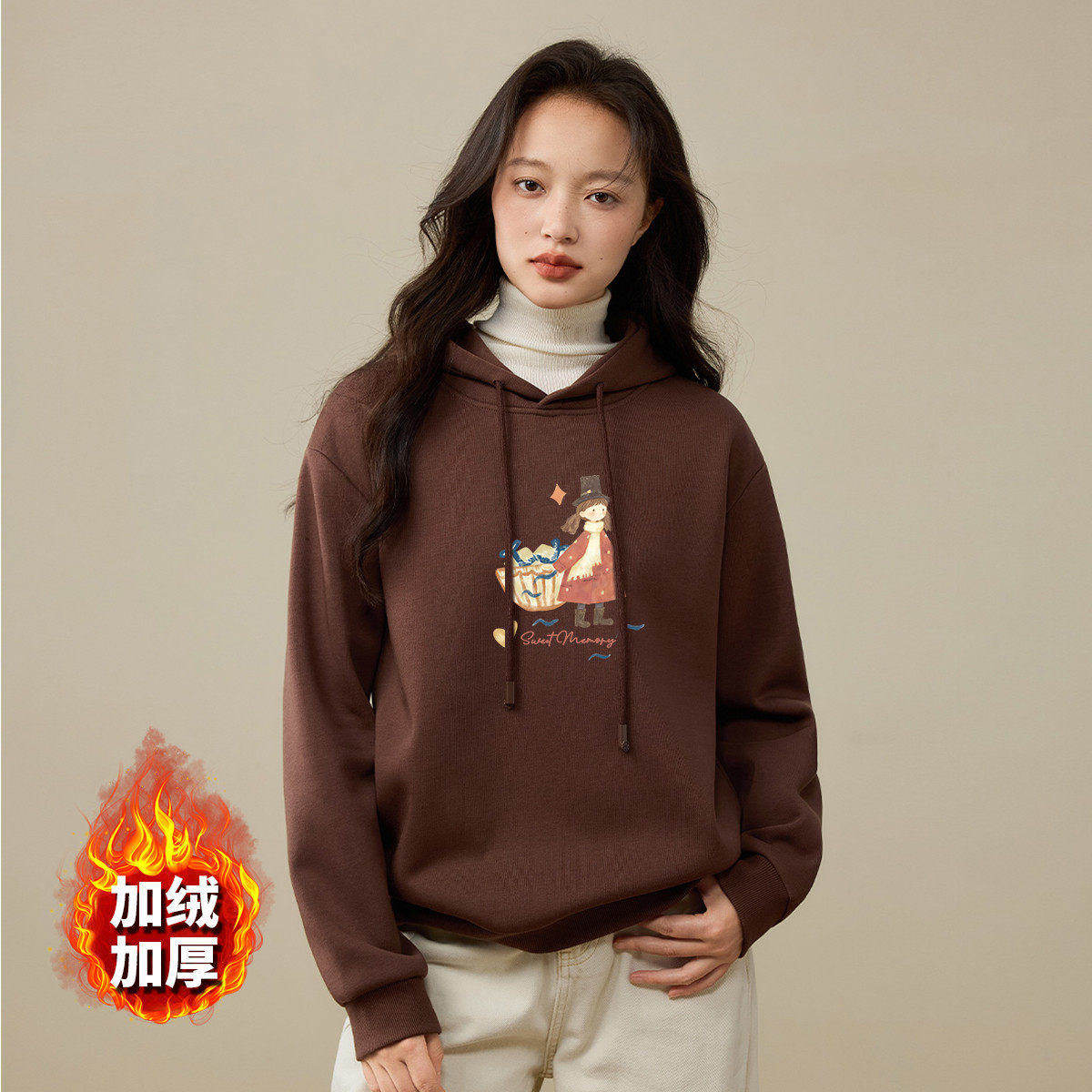 茵曼2025冬季新款加绒加厚保暖长袖卫衣外套女连帽宽松显瘦百搭,女装/女士精品,卫衣/绒衫,淘宝优惠券,粉丝福利购,淘宝优惠卷