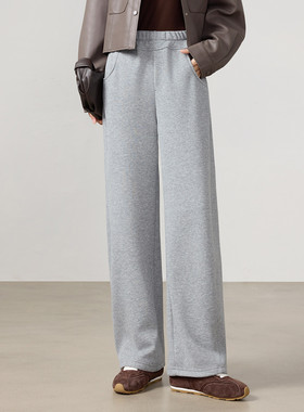 茵曼2025冬季新款加厚保暖休闲裤子女宽松直筒显瘦高腰运动户外