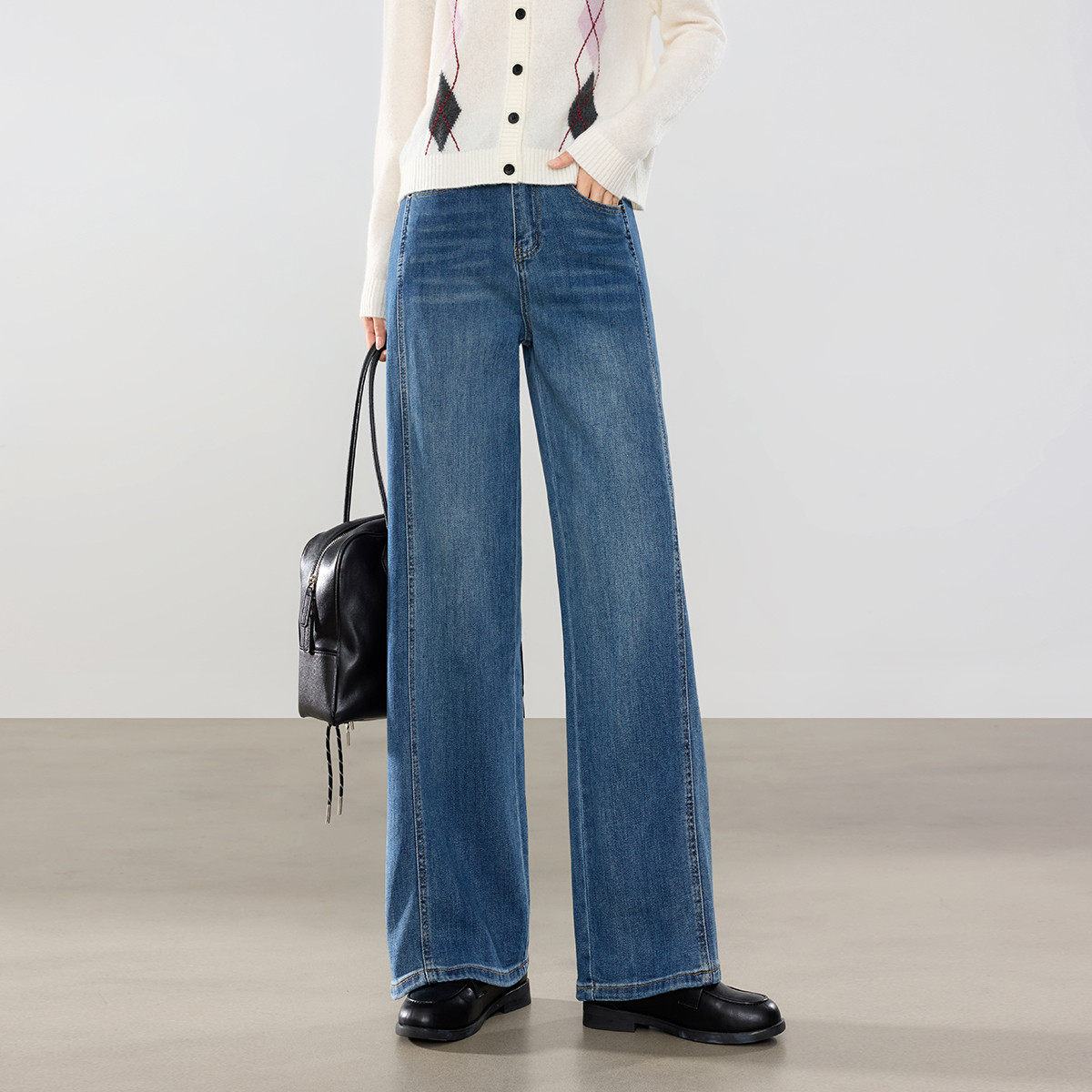 茵曼2025秋季新款美式牛仔裤女直筒高腰宽松显瘦垂感休闲九分长裤