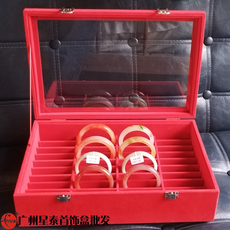 红色首饰收纳盒手镯玉器金银饰品盒梳妆台透明玻璃大容量珠宝箱